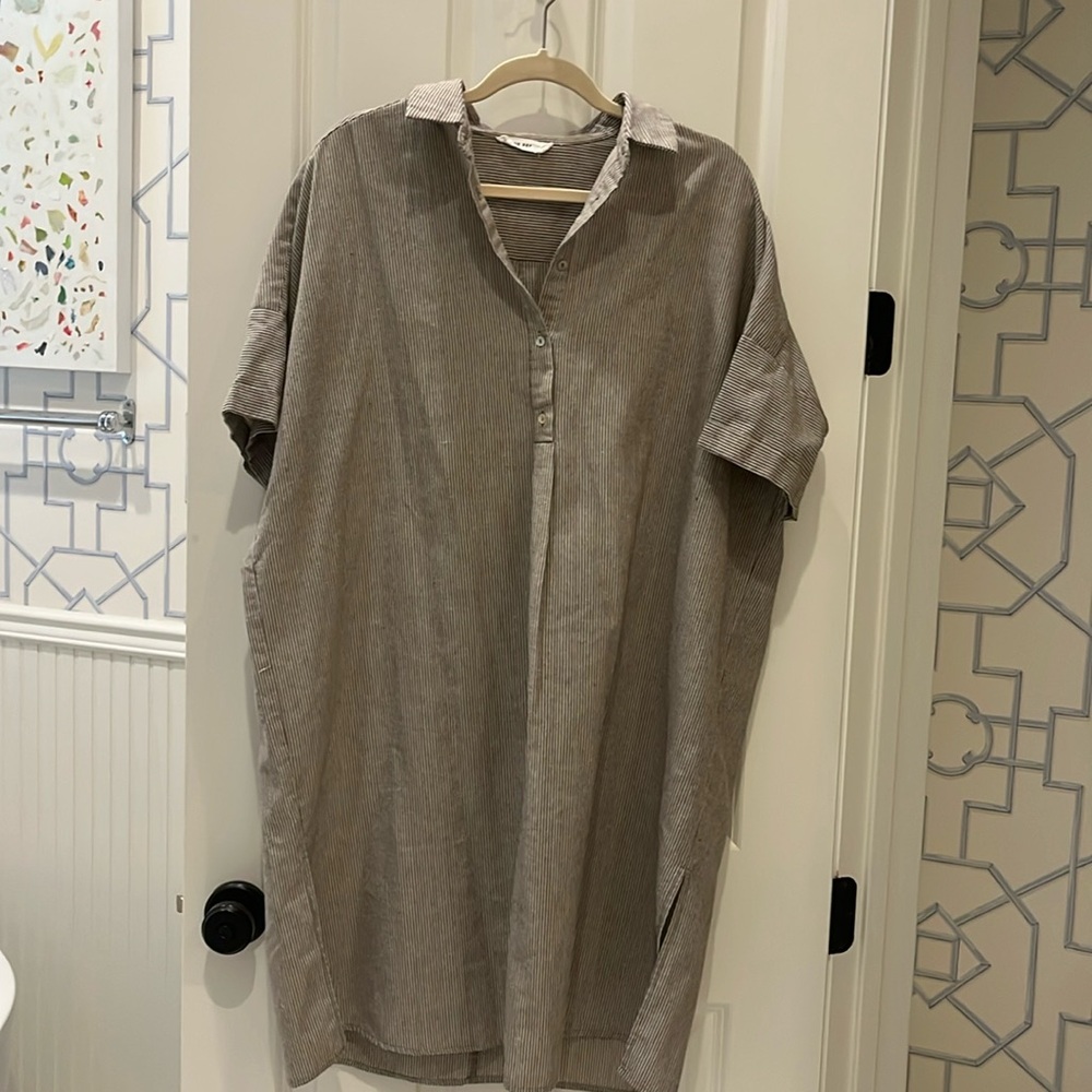 Mod Ref brand size medium brown/ash/gray and white striped lightweight dress